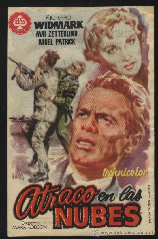 Folhetos de m&atilde;o de filmes antigos de cinema: Q-02106- ATRACO EN LAS NUBES (A Prize of Gold) Richard Widmark - Mai Zetterling