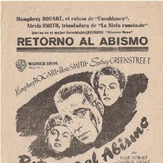 Cine: RETORNO AL ABISMO PROGRAMA SENCILLO LOCAL HUMPHREY BOGART ALEXIS SMITH. Lote 16920270