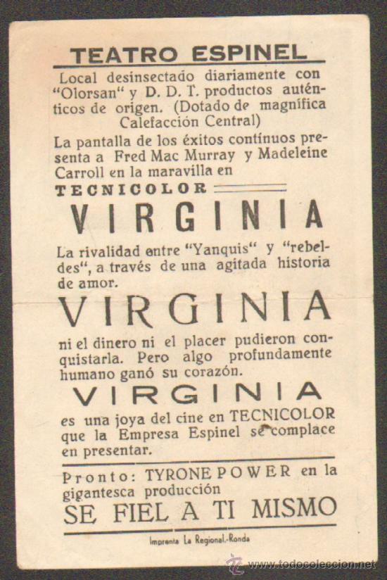 Cine: PROGRAMA DE CINE: VIRGINIA (PC-502) - Foto 2