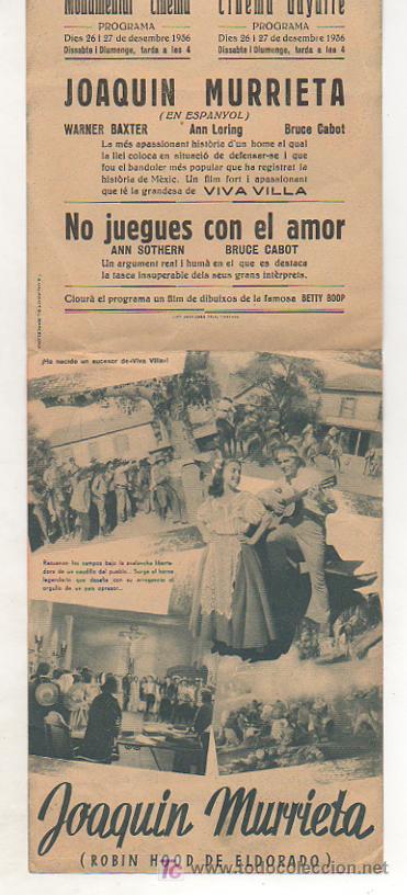 Cine: JOAQUIN MURRIETA (ROBIN HOOD DE ELDORADO). WARNER BAXTER. PROGRAMA DOBLE. 1936. CNT AIT. - Foto 2