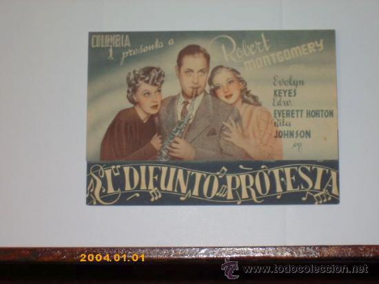  Foglietti di film di film antichi di cinema: EL DIFUNTO PROTESTA. ROBERT MONTGOMERY, P&Ugrave;BLICIDAD CINE CUY&Aacute;S. 1945. DOBLE BUEN ESTADO.