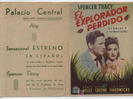Folhetos de m&atilde;o de filmes antigos de cinema: El Explorador perdido. Doble de 20Th Century fox. Palacio Central - Sevilla.