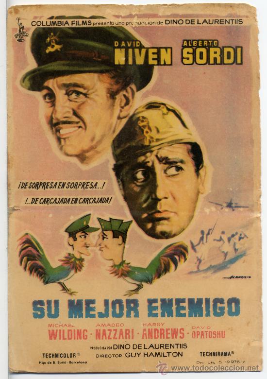 Foglietti di film di film antichi di cinema: SU MEJOR ENEMIGO (FOLLETO DE MANO ORIGINAL) DAVID NIVEN - ALBERTO SORDI