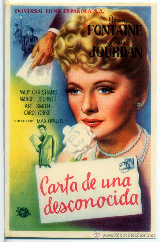 Foglietti di film di film antichi di cinema: CARTA A UNA DESCONOCIDA 1948 (FOLLETO DE MANO ORIGINAL) JOAN FONTAINE - LOUIS JOURDAN