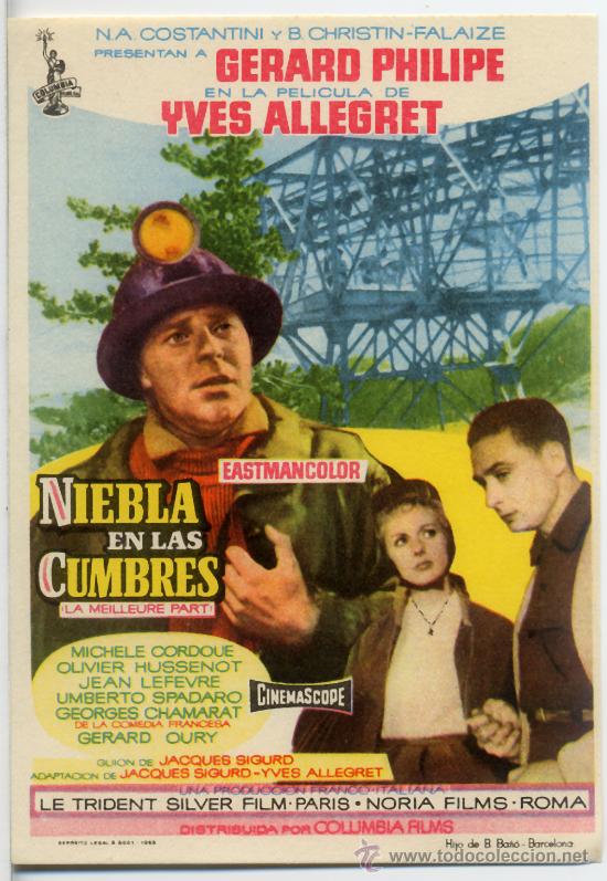 Cinema: NIEBLA EN LAS CUMBRES (FOLLETO DE MANO ORIGINAL) GERARD PHILIPE