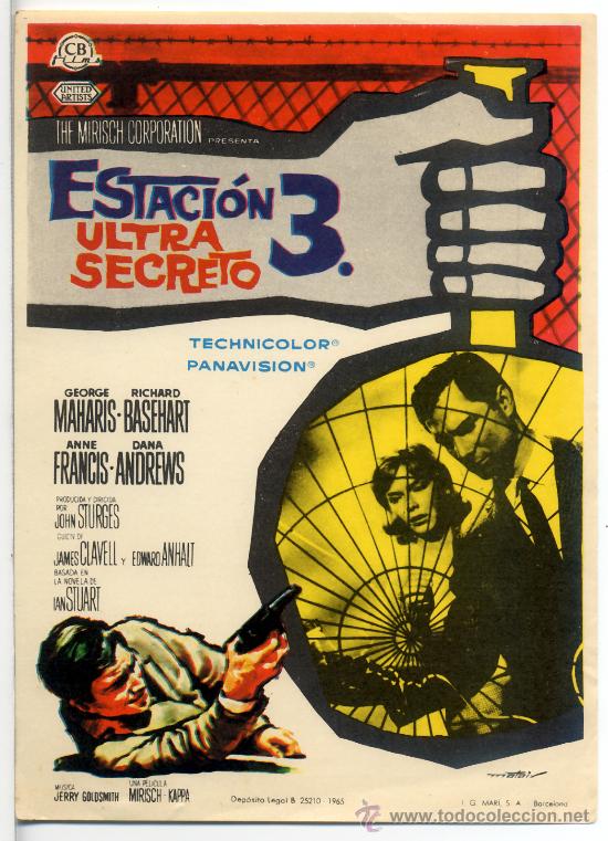 Cinema: ESTACION 3 ULTRA SECRETO (FOLLETO DE MANO ORIGINAL) GEORGE MAHARIS - ANNE FRANCIS