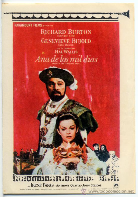 Cinema: ANA DE LOS MIL DIAS 1969 (FOLLETO DE MANO ORIGINAL) RICHARD BURTON - GENEVIENE BUJOLD