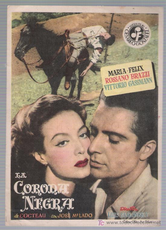 Folhetos de m&atilde;o de filmes antigos de cinema: La Corona Negra. Sencillo de Suevia Films.  Cinema Victoria 1951.