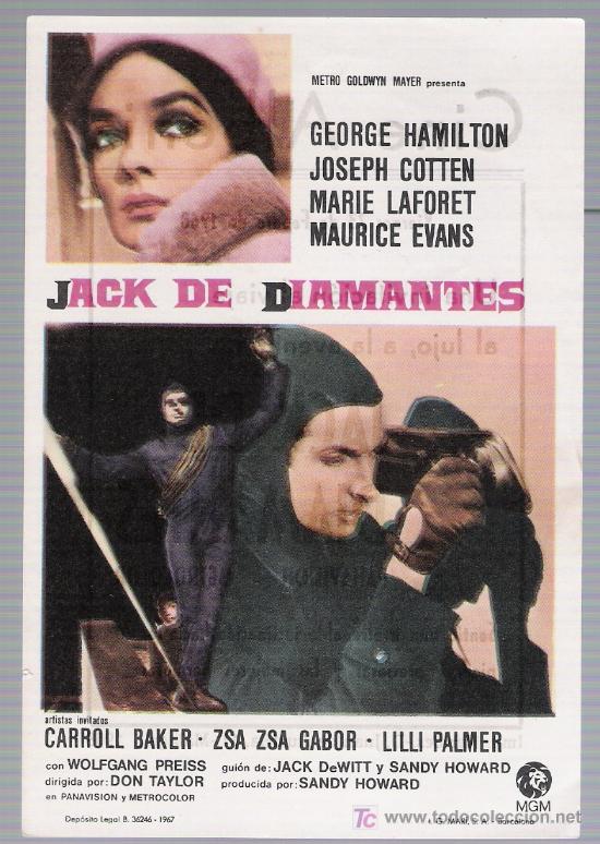 Folhetos de m&atilde;o de filmes antigos de cinema: Jack de Diamantes. Sencillo de MGM. Cine Alb&eacute;niz - M&aacute;laga 1968.