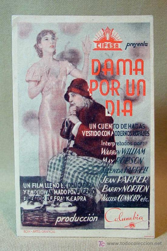 Cine: PROGRAMA DE CINE, DAMA POR UN DIA, CIFESA, COLUMBIA, WARREN WILLIAM, 1935, MAY ROBSON