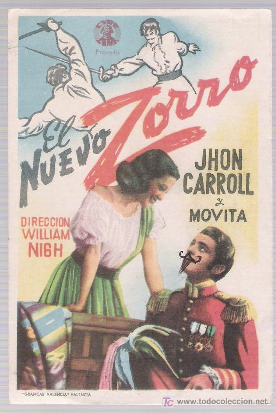 Folhetos de m&atilde;o de filmes antigos de cinema: El Nuevo Zorro. Sencillo de Cyre films.