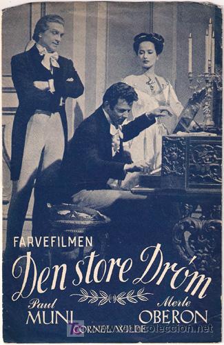 Cine: CANCION INOLVIDABLE PROGRAMA DOBLE LIBRITO DANES MERLE OBERON PAUL MUNI - Foto 1