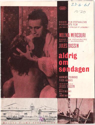  Flyers Publicitaires de films Anciens: NUNCA EN DOMINGO PROGRAMA DOBLE DANES MELINA MERCOURI