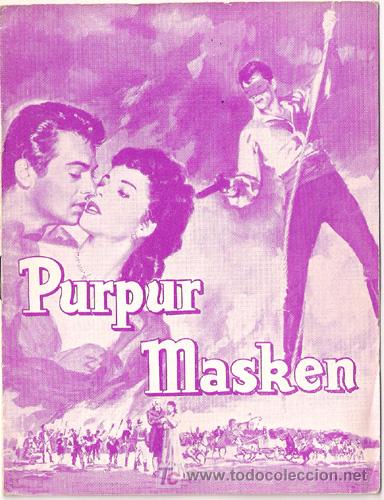 Folhetos de m&atilde;o de filmes antigos de cinema: THE PURPLE MASK PROGRAMA DOBLE LIBRITO DANES TONY CURTIS COLLEEN MILLER