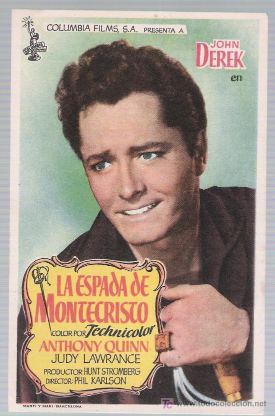  Flyers Publicitaires de films Anciens: La Espada de Montecristo. Sencillo de Columbia.