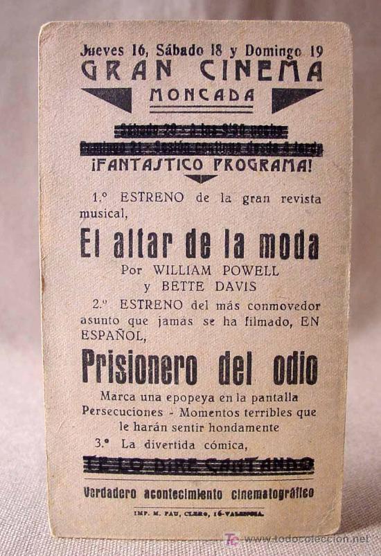 Cine: PROGRAMA, TARJETA DE CINE, PRISIONERO DEL ODIO, FOX, WARNER BAXTER, GLORIA STUART - Foto 2