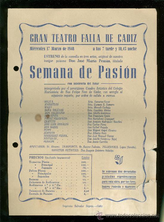 Cine: PROGRAMA DE CINE SEMANA DE PASION, GRAN TEATRO FALLA DE CADIZ. - Foto 1