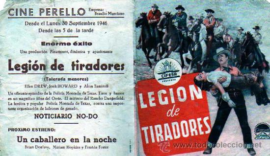 Cine: Progama de cine doble. Legi&oacute;n de Tiradores.  Elle Drew, John Howard, James Hogan.