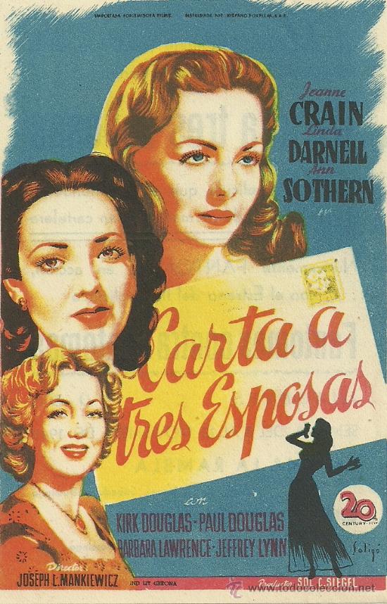 Foglietti di film di film antichi di cinema: CARTA A TRES ESPOSAS CON PUBLICIDAD EN EL DORSO