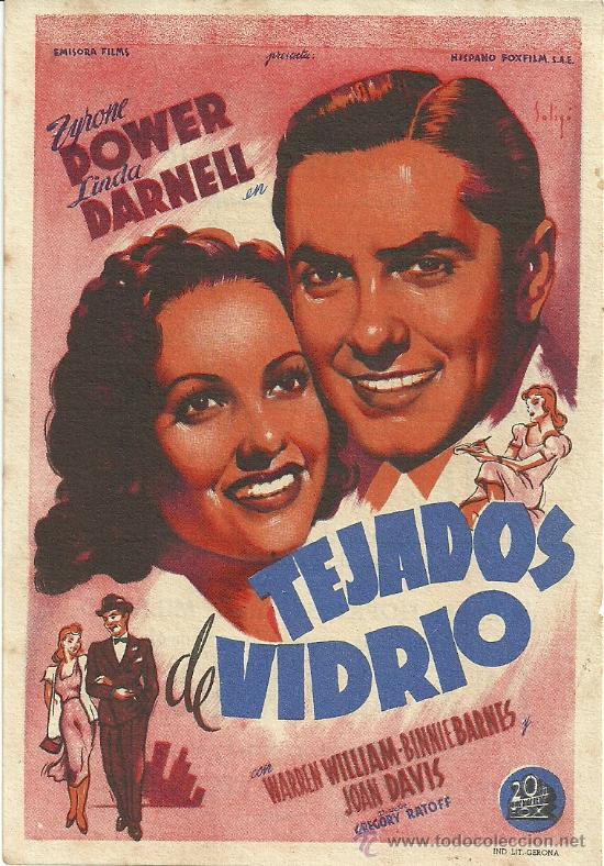 Flyers Publicitaires de Films Anciens: TEJADOS DE VIDRIO DOWER DARNELL CP 1945