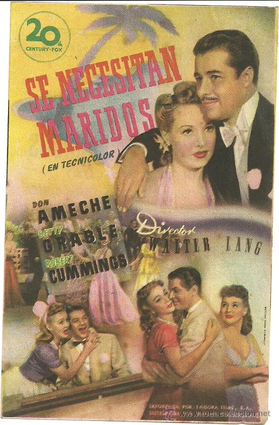 Flyers Publicitaires de Films Anciens: SE NECESITAN MARIDOS DON AMECHE BETTY GRABLE WALTER LANG CP