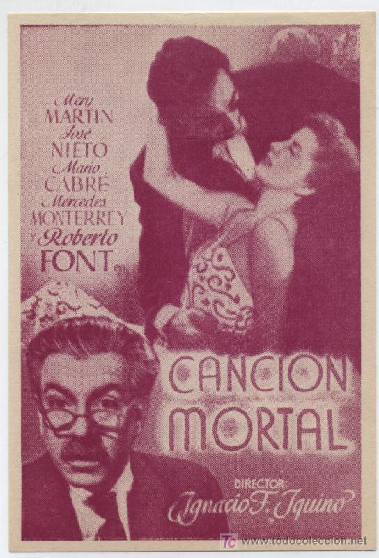 Cine: Canci&oacute;n mortal. Programa (prueba de imprenta ) a un solo color. - Foto 1