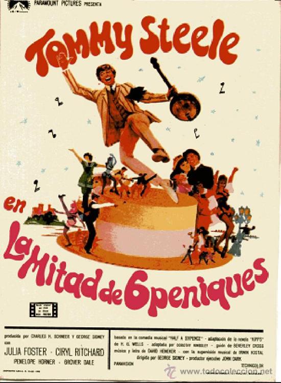 Kino: 10 CARTELERAS iguales LA MITAD DE SEIS PENIQUES PARAMOUNT, PELICULA MUSICAL