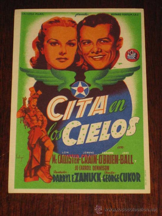 Cine: CITA EN LOS CIELOS - ANTIGUO PROGRAMA DE CINE O FOLLETO DE MANO - ILUSTRADO POR SOLIGO - REVERSO CON