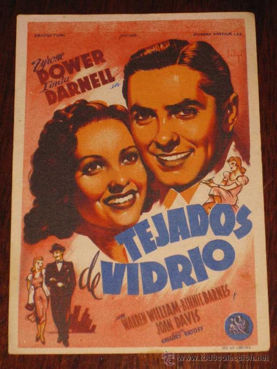 Cine: TEJADOS DE VIDRIO - ANTIGUO PROGRAMA DE CINE O FOLLETO DE MANO - ILUSTRADO POR SOLIGO - REVERSO CON