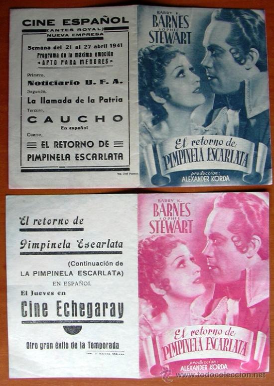 Cinema: El retorno de Pimpinela Escarlata - 2 programas diferente color de impresi&oacute;n - Con publicidad