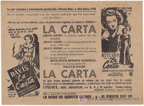Cine: LA CARTA PROGRAMA SENCILLO LOCAL BETTE DAVIS - Foto 1