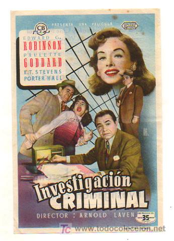 Cine: INVESTIGACI&Oacute;N CRIMINAL. 1954. - Foto 1