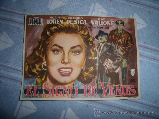 Cine: FOLLETO - CARTEL CINEMATOGR&Aacute;FICO DE MANO ANTIGUO - EL SIGNO DE VENUS - SOFIA LOREN