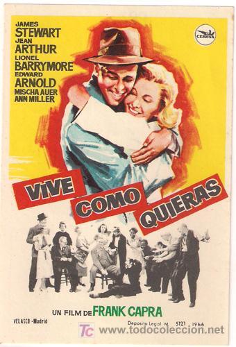 Cine: PR2 VIVE COMO QUIERAS PROGRAMA SENCILLO CEPICSA JAMES STEWART JEAN ARTHUR - Foto 1