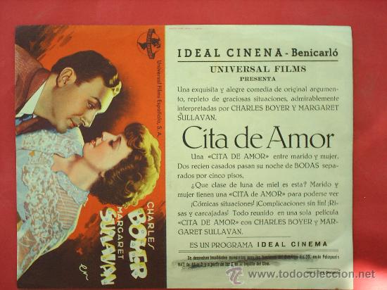Cine: folleto doble, CITA DE AMOR  , ideal cnema , benicarlo