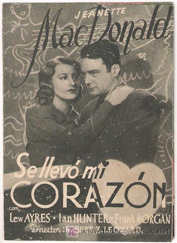 Cine: PR3 SE LLEVO MI CORAZON PROGRAMA DOBLE MGM JEANETTE MACDONALD LEW AYRES - Foto 1