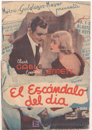 Cine: PR3 EL ESCANDALO DEL DIA PROGRAMA TRIPTICO MGM CLARK GABLE CONSTANCE BENNETT - Foto 1