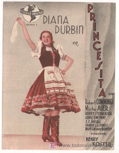 Cine: PR3 PRINCESITA PROGRAMA DOBLE UNIVERSAL DIANA DURBIN ROBERT CUMMINGS - Foto 1