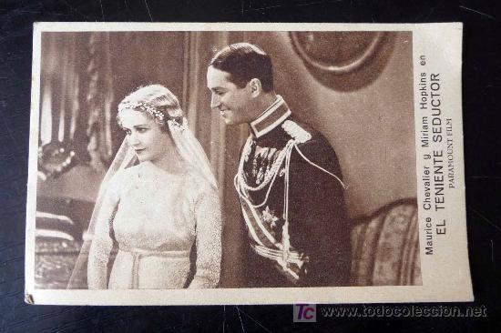 Foglietti di film di film antichi di cinema: TARJETA DE CINE, PROGRAMA, EL TENIENTE SEDUCTOR, MAURICE CHEVALIER, MIRIAM HOPKINS, PARAMOUNT FILM,