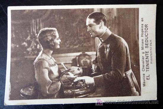 Foglietti di film di film antichi di cinema: TARJETA DE CINE, PROGRAMA, EL TENIENTE SEDUCTOR, MAURICE CHEVALIER, MIRIAM HOPKINS, PARAMOUNT FILM,
