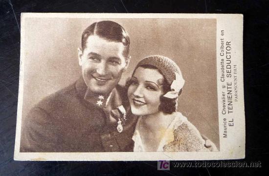 Foglietti di film di film antichi di cinema: TARJETA DE CINE, PROGRAMA, EL TENIENTE SEDUCTOR, MAURICE CHEVALIER, MIRIAM HOPKINS, PARAMOUNT FILM,