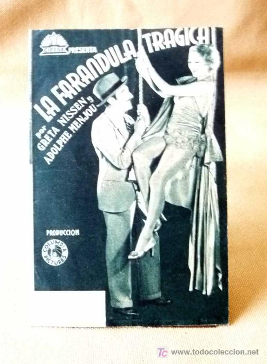 Cine: PROGRAMA DE CINE, DOBLE, LA FARANDULA TRAGICA, CIFESA, GRETA NISSEN, ADOLPHE MENJOU, 1940s