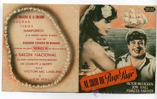 Foglietti di film di film antichi di cinema: AL SUR DE PAGO-PAGO, con Victor McLaglen.