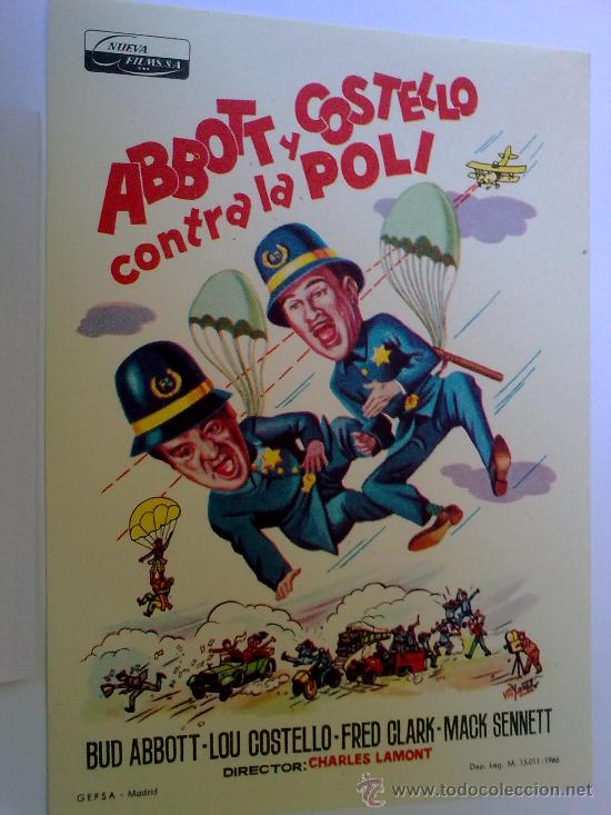Folhetos de m&atilde;o de filmes antigos de cinema: ABBOTT Y COSTELLO CONTRA LA POLI