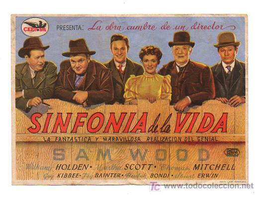 Foglietti di film di film antichi di cinema: SINFON&Iacute;A DE LA VIDA. CINE METROPOL, CINE AMISTAD, CINE CAPITOL. 1945.