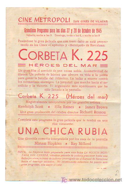 Cine: HEROES DEL MAR. CINE METROPOLI. 1945. - Foto 2