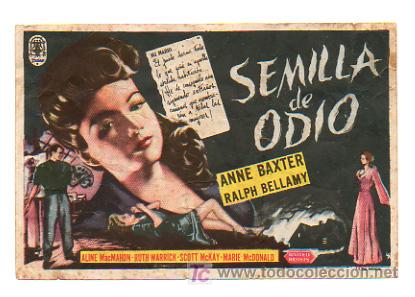 Cine: SEMILLA DE ODIO. CINE CENTRO VILASAN&Eacute;S. 1947. - Foto 1