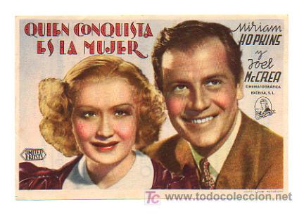 Kino: QUIEN CONQUISTA ES LA MUJER. CINE CENTRO VILASAN&Eacute;S. A&Ntilde;OS 40.
