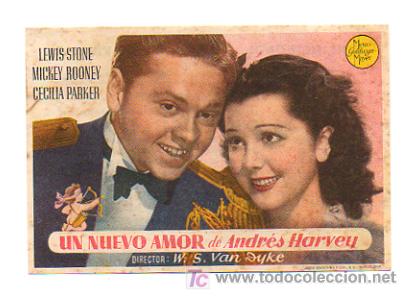 Foglietti di film di film antichi di cinema: UN NUEVO AMOR DE ANDRES HARVEY. CINE METROPOL. 1945.