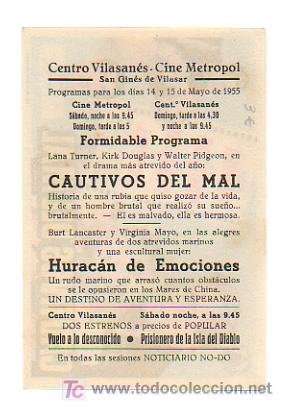 Cine: CAUTIVOS DEL MAL. CINE METROPOL. 1955. - Foto 2